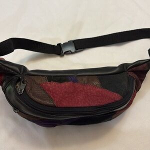 Vintage Leather Patchwork Double Compartment Adjustable Crossbody Fanny Pack Bag